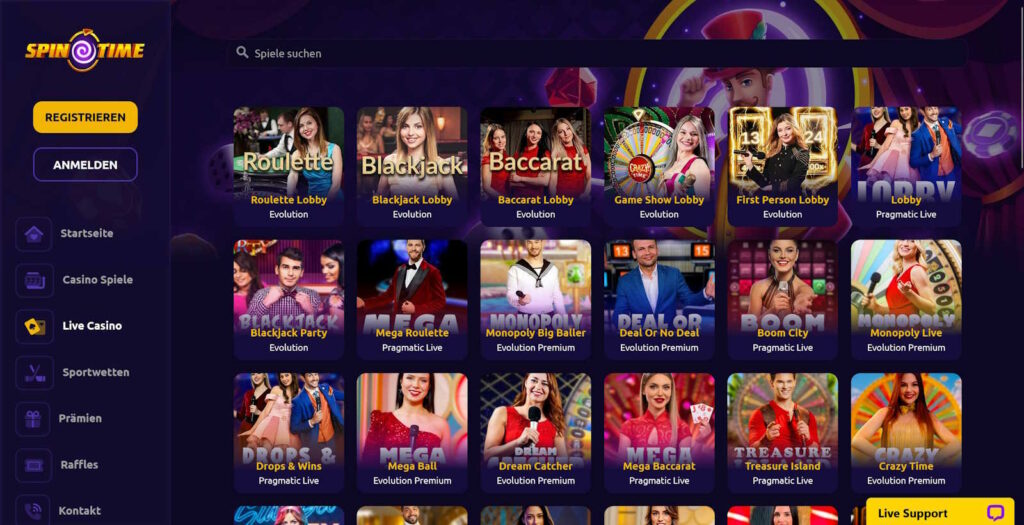 Spintime live casino