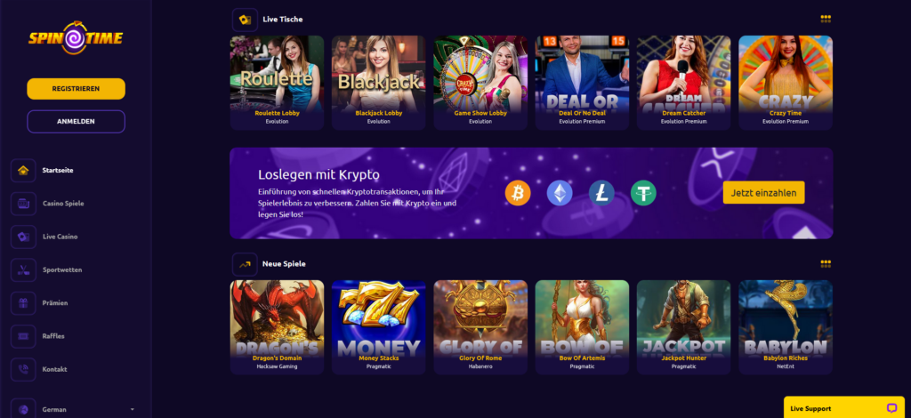 Spintime Casino Startseite